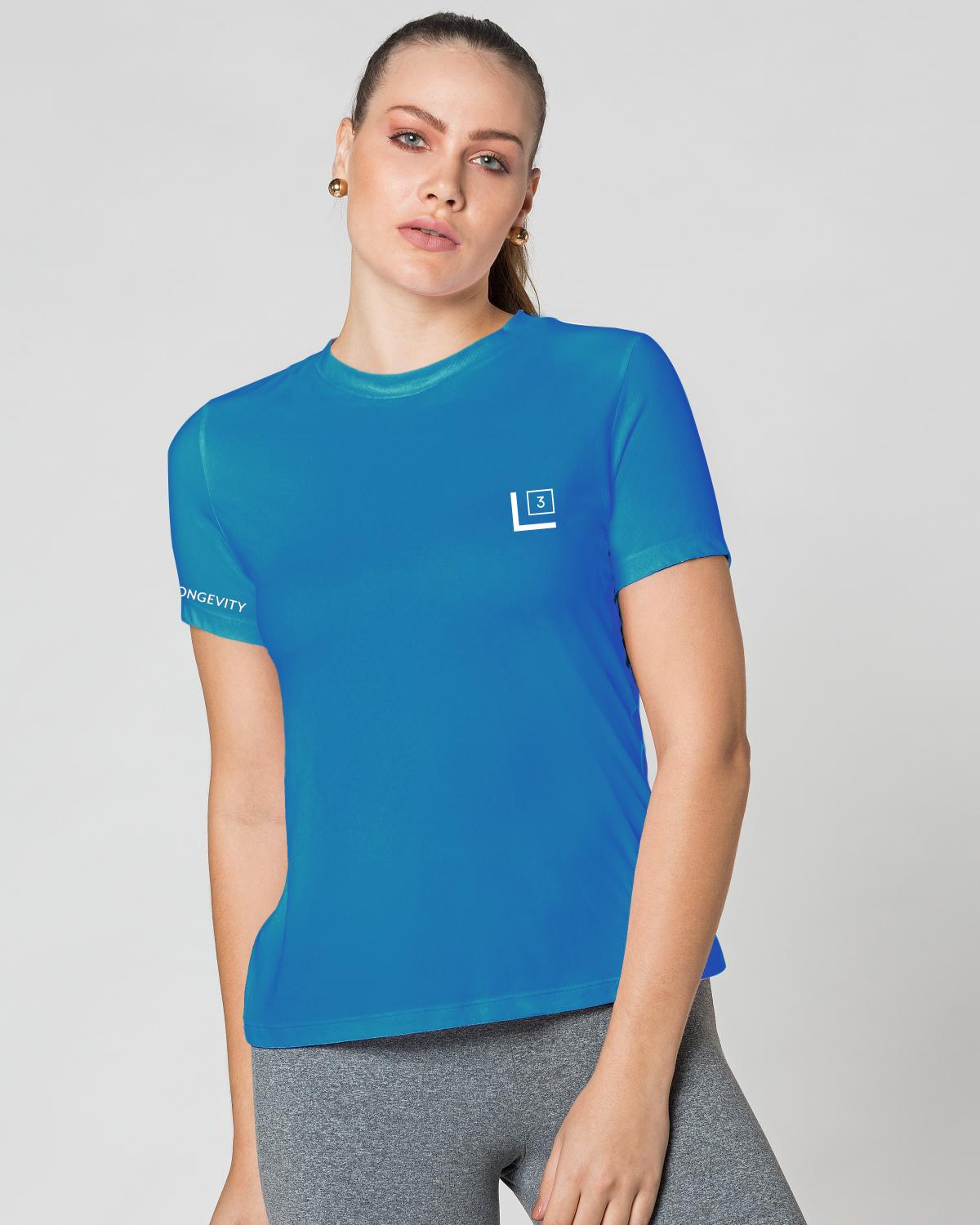 Women's Short Sleeve Performance Wear UV 50 Aqua BLue L Cubed Lifestyle